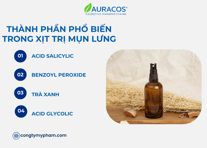 Các thành phần phổ biến thường có trong xịt mụn lưng.