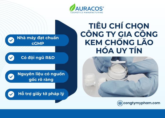 Các tiêu chí để lựa chọn công ty gia công kem chống lão hoá uy tín. 